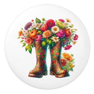 Flowers and Garden Boots version 2 Ceramic Knob