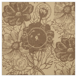 Flowers And Gears Brown Fabric