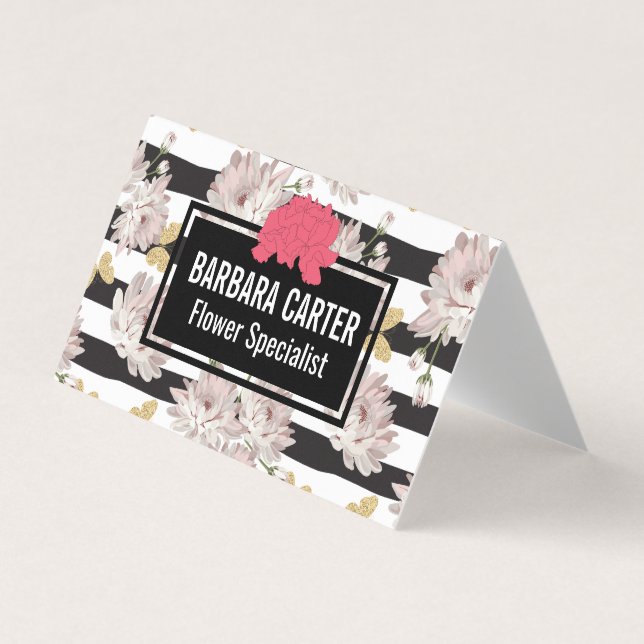 Flowers and Glitter Butterflies Business Card (Front)