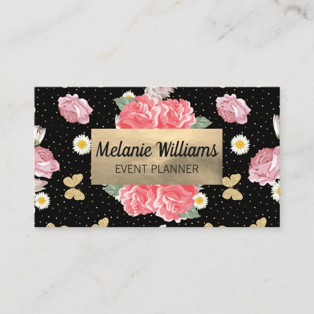 Flowers and Glitter Butterflies Business Card (Front)