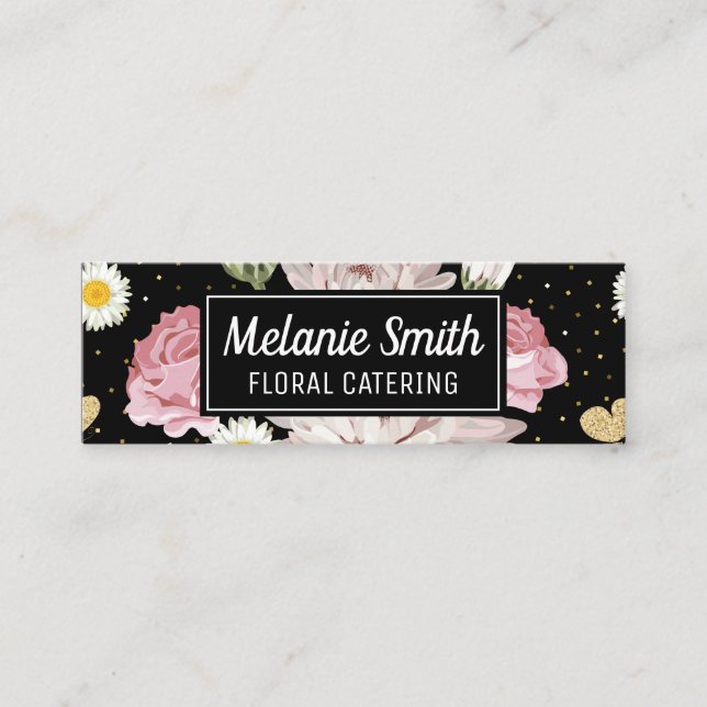 Flowers and Gold Speckles Mini Business Card (Front)