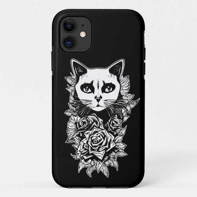 Flowers And Gothic Cat Case-Mate iPhone Case (Back)