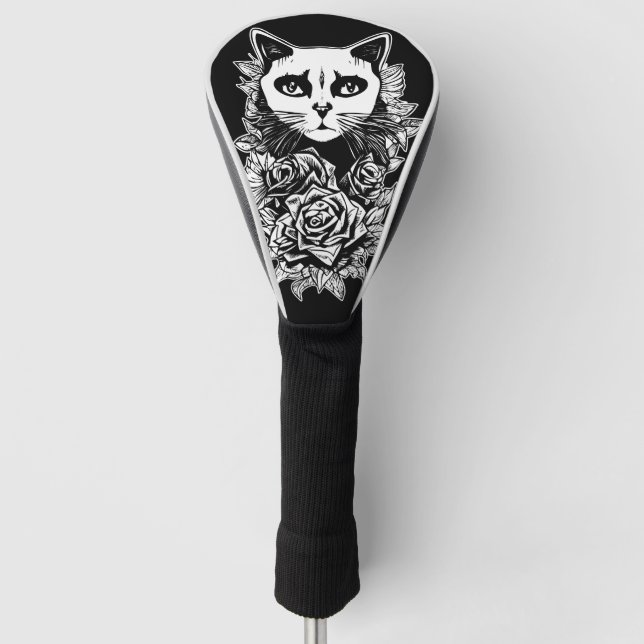 Flowers And Gothic Cat Golf Head Cover (Front)