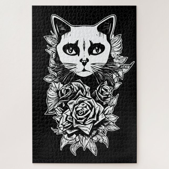 Flowers And Gothic Cat Jigsaw Puzzle (Vertical)
