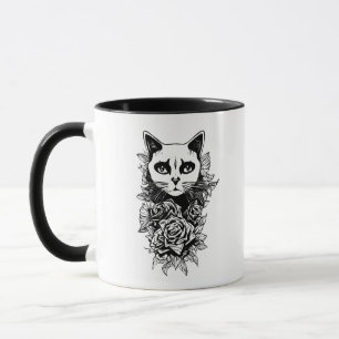 Flowers And Gothic Cat Mug