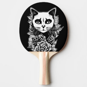 Flowers And Gothic Cat Ping Pong Paddle