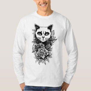 Flowers And Gothic Cat T-Shirt