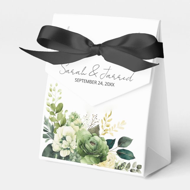 Flowers And Greenery Wedding Favour Box (Front Side)