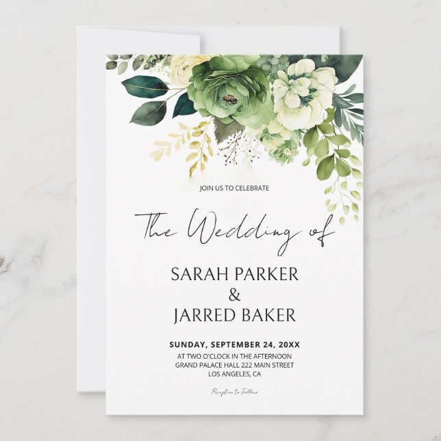 Flowers And Greenery Wedding Invitation (Front)