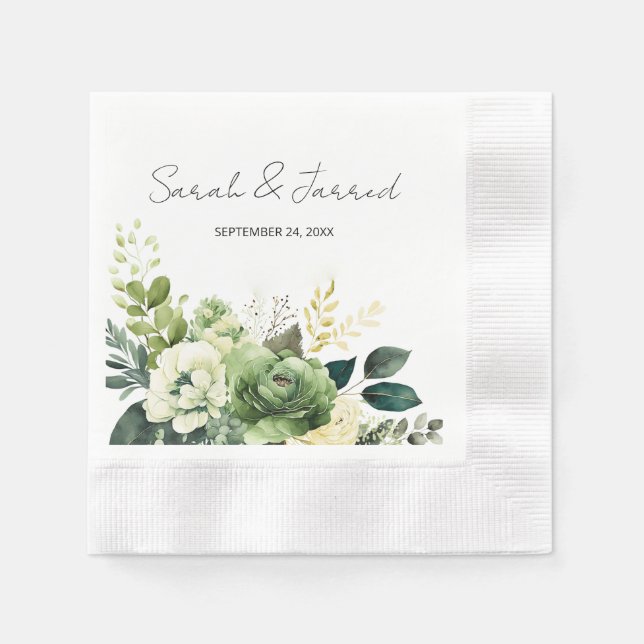 Flowers And Greenery Wedding Napkin (Front)