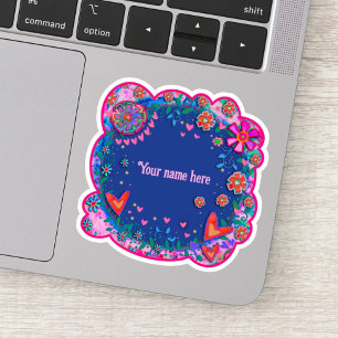 Flowers and Hearts Blue Boho Inspirivity Sticker