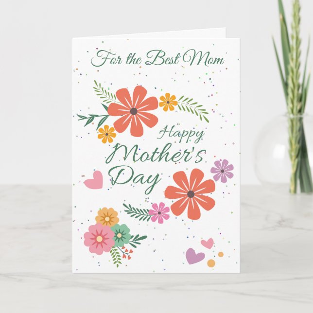 Flowers And Hearts For Mothers Day Card (Front)