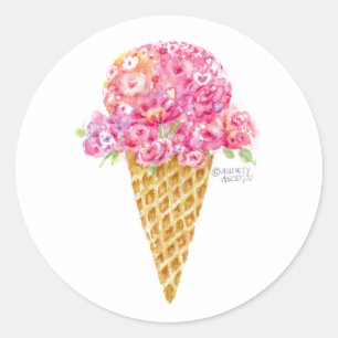 Flowers and Hearts Ice Cream Cone Stickers
