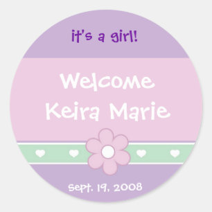 Flowers and Hearts "It's a Girl" Announcement Classic Round Sticker