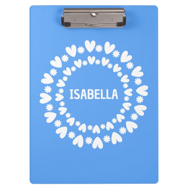Flowers And Hearts Name Clipboard (Front)