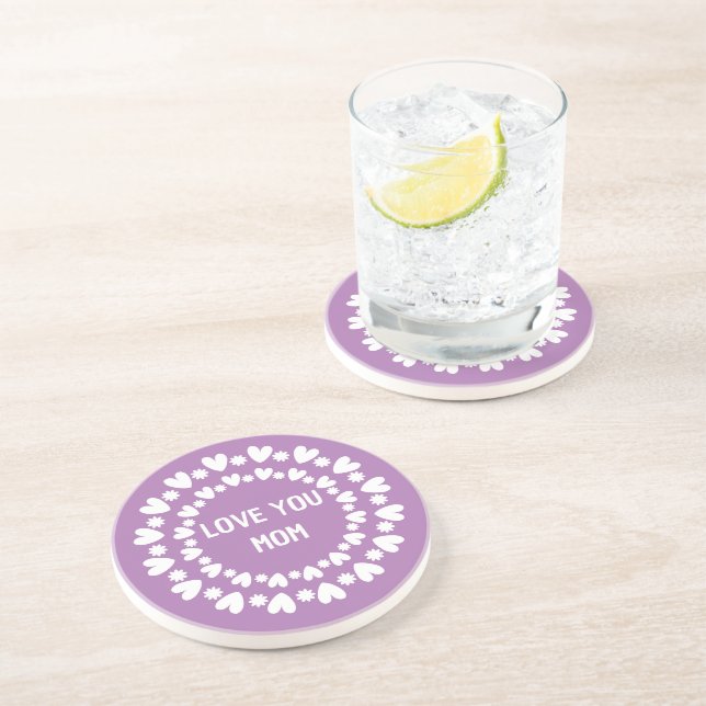 Flowers And Hearts Name Coaster (Side)