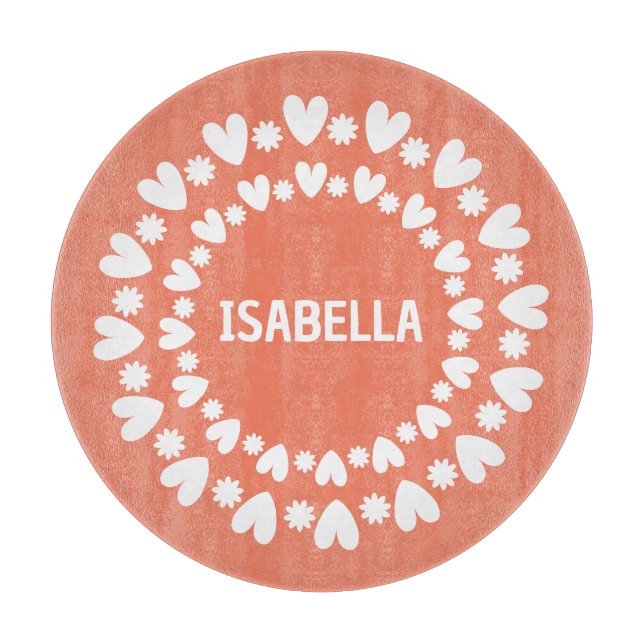 Flowers And Hearts Name Cutting Board (Front)
