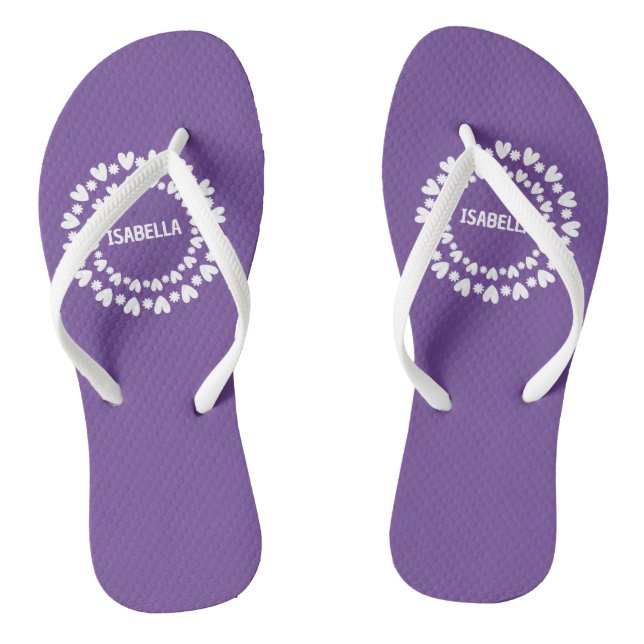 Flowers And Hearts Name Flip Flops (Footbed)