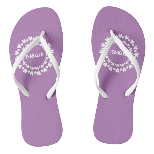 Flowers And Hearts Name Flip Flops (Footbed)