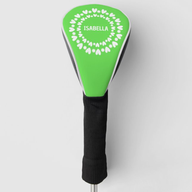 Flowers And Hearts Name Golf Head Cover (Front)