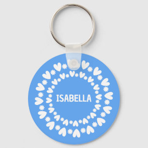 Flowers And Hearts Name Key Ring