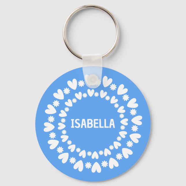 Flowers And Hearts Name Key Ring (Front)