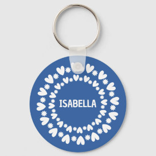 Flowers And Hearts Name Key Ring