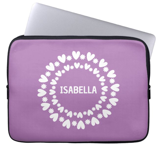 Flowers And Hearts Name Laptop Sleeve (Front)