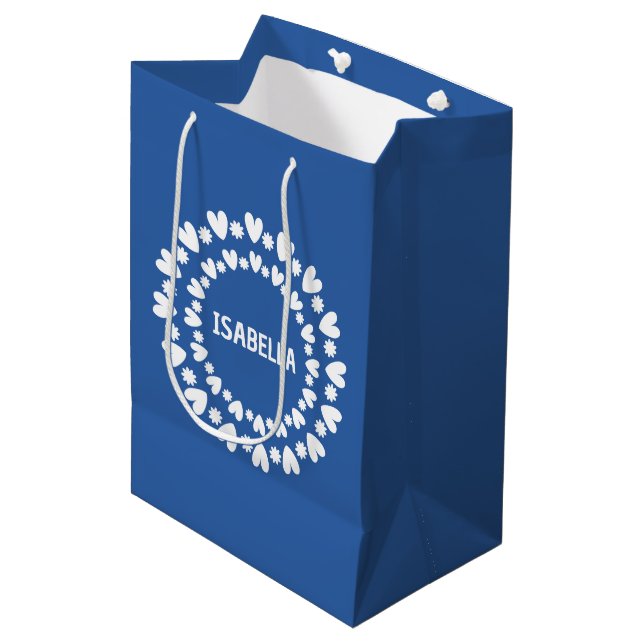 Flowers And Hearts Name Medium Gift Bag (Front Angled)