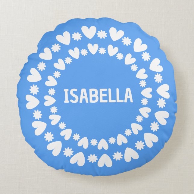 Flowers And Hearts Name Round Cushion (Front)