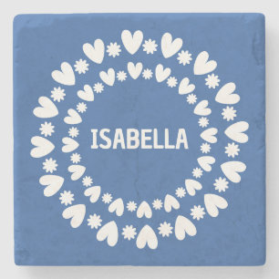 Flowers And Hearts Name Stone Coaster
