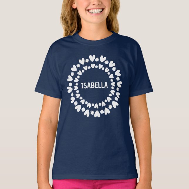 Flowers And Hearts Name T-Shirt (Front)