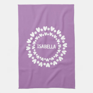 Flowers And Hearts Name Tea Towel