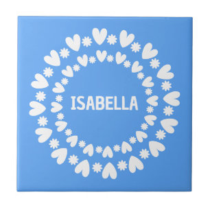 Flowers And Hearts Name Tile