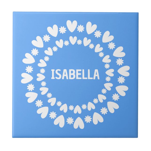 Flowers And Hearts Name Tile (Front)