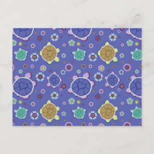 Flowers and Hearts Turtle Pattern Postcard