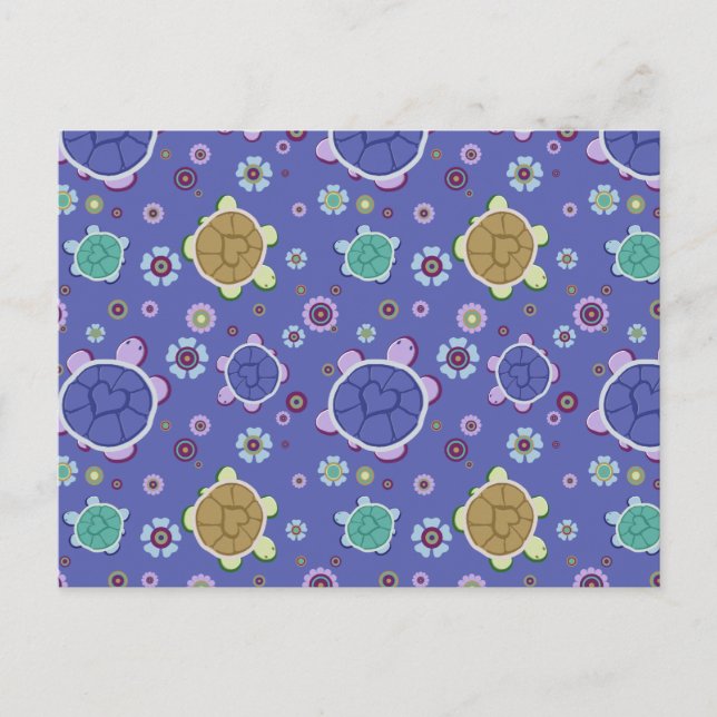Flowers and Hearts Turtle Pattern Postcard (Front)