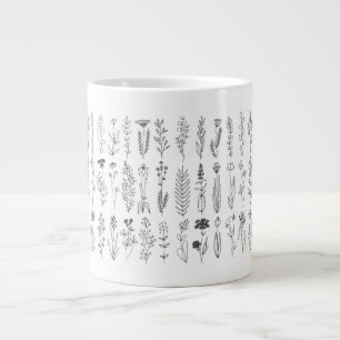 Flowers And Herbs Ink Drawing Large Coffee Mug