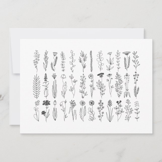 Flowers And Herbs Ink Drawing Thank You Card (Front)