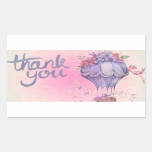 flowers and hot air balloon thank you rectangular sticker