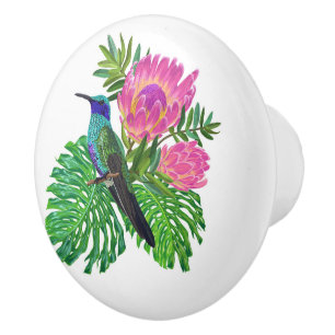 Flowers and Humming Bird  Ceramic Knob