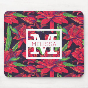 Flowers And Hummingbirds   Add Your Name Mouse Mat