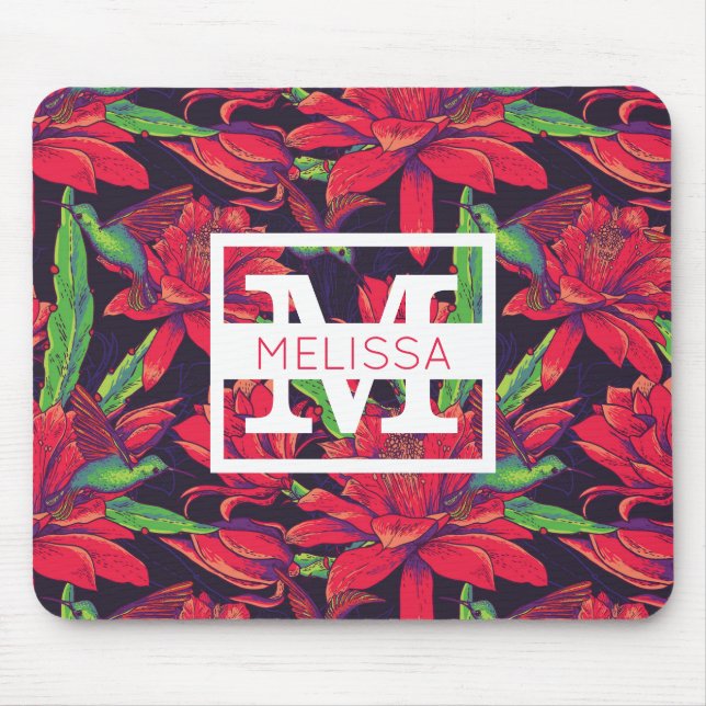 Flowers And Hummingbirds | Add Your Name Mouse Mat (Front)