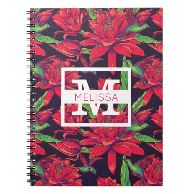 Flowers And Hummingbirds | Add Your Name Notebook (Front)