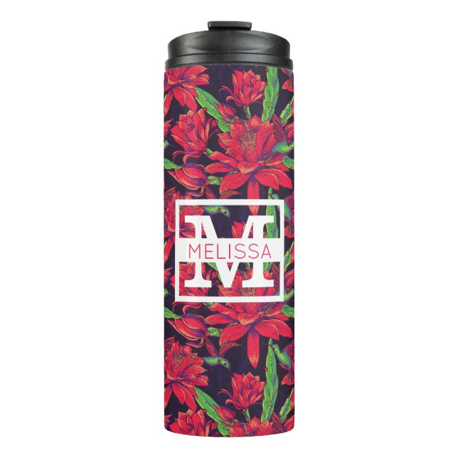 Flowers And Hummingbirds | Add Your Name Thermal Tumbler (Front)