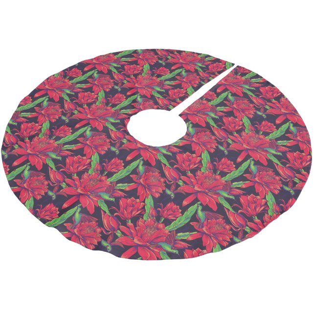 Flowers And Hummingbirds Brushed Polyester Tree Skirt (Angled)