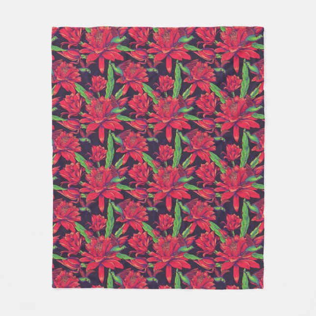 Flowers And Hummingbirds Fleece Blanket (Front)