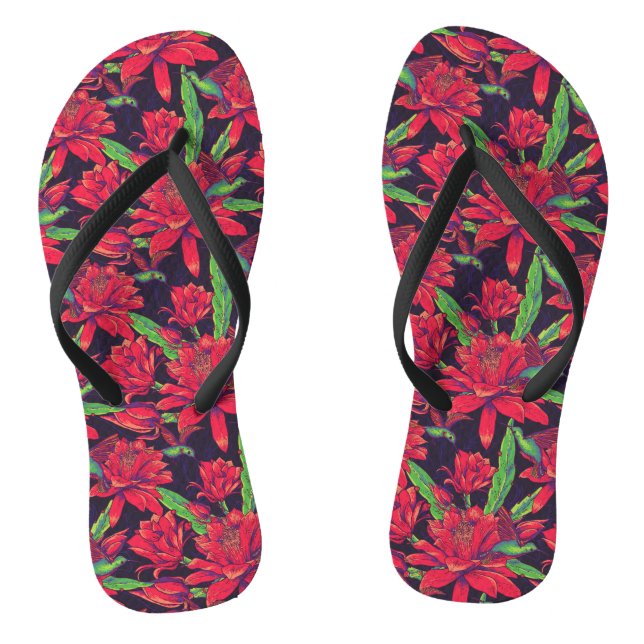 Flowers And Hummingbirds Flip Flops (Footbed)