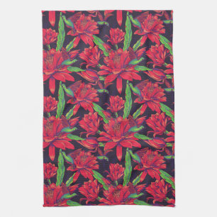 Flowers And Hummingbirds Tea Towel