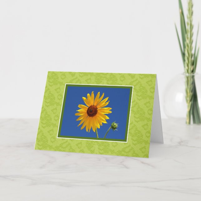 Flowers And Lace Blank Note Card Yellow Sunflower (Front)